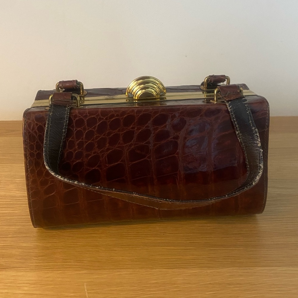 Elegant Brown Crocodile Handbag
